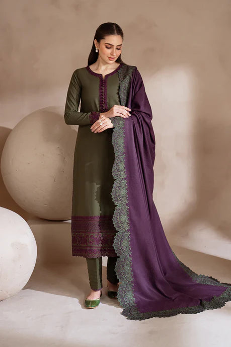 IZNIK-3PC DHANAK EMBROIDRED SHIRT WITH CHIFFON EMBROIDERED DUPPATA AND TROUSER- FW-41