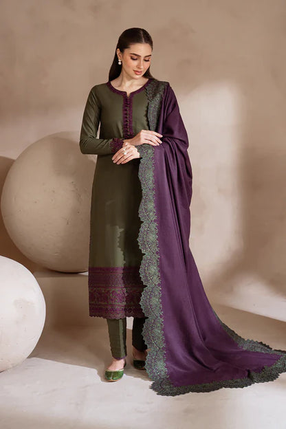 IZNIK-3PC DHANAK EMBROIDRED SHIRT WITH CHIFFON EMBROIDERED DUPPATA AND TROUSER- FW-41