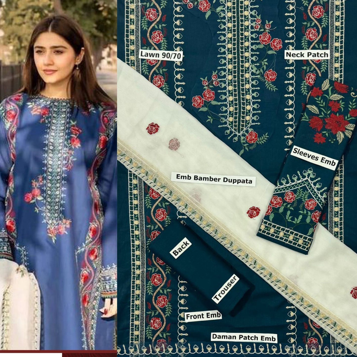 SUMMER-3 PC LAWN EMBROIDERED SHIRT WITH CHIFFON EMBROIDERED DUPPATA SALE-19
