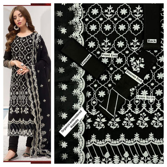 SUMMER-3 PC LAWN EMBROIDERED SHIRT WITH CHIFFON EMBROIDERED DUPPATA SALE-16