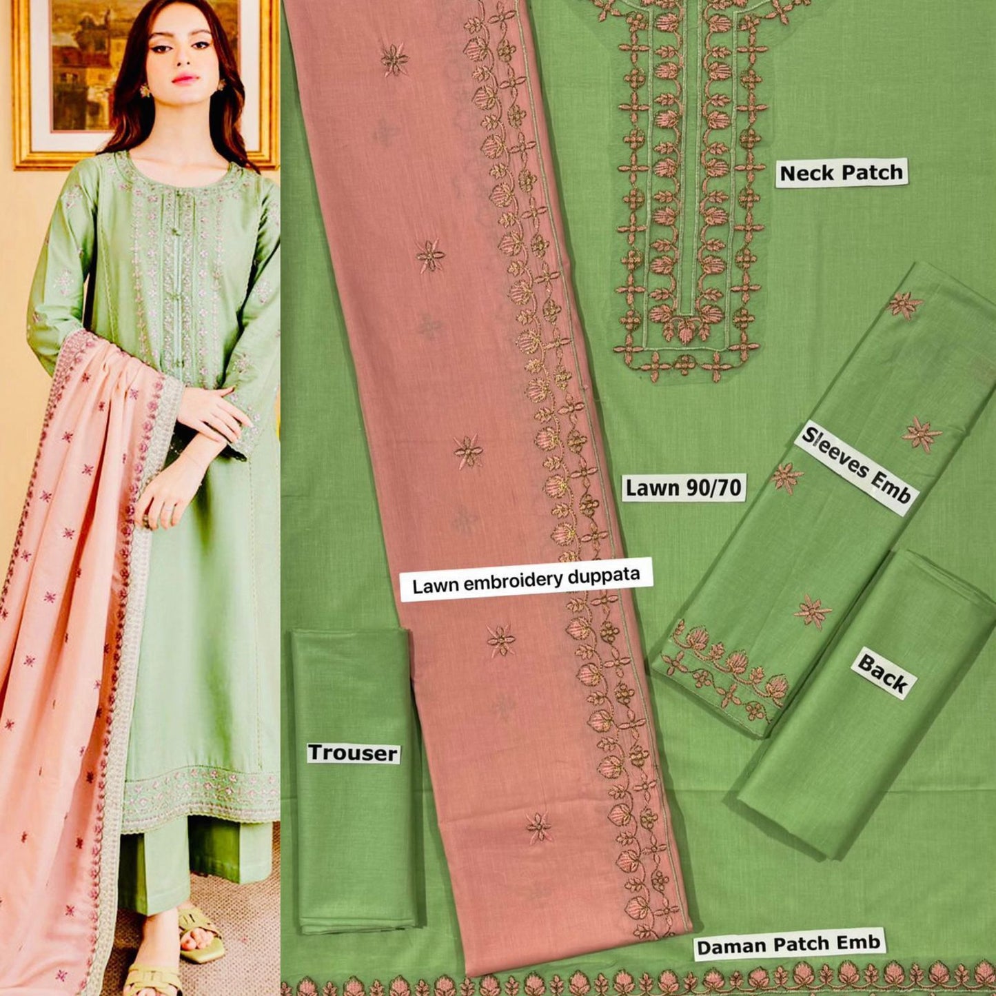 SUMMER-3 PC LAWN EMBROIDERED SHIRT WITH CHIFFON EMBROIDERED DUPPATA SALE-17