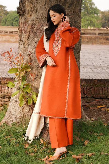ZARA SHAHJAHAN -3PC EMBROIDERED DHANAK DRESS WITH EMBROIDERED DHANAK WOOL SHAWL- FW-108