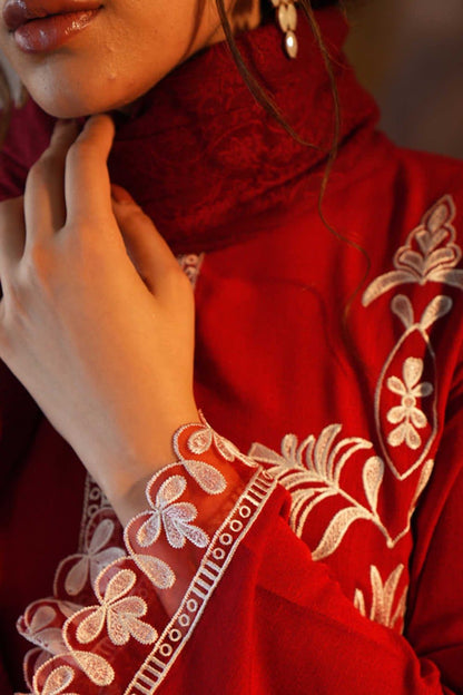 Natasha Kamal -3PC EMBROIDERED DHANAK DRESS WITH DHANAK WOOL SHAWL- FW-122