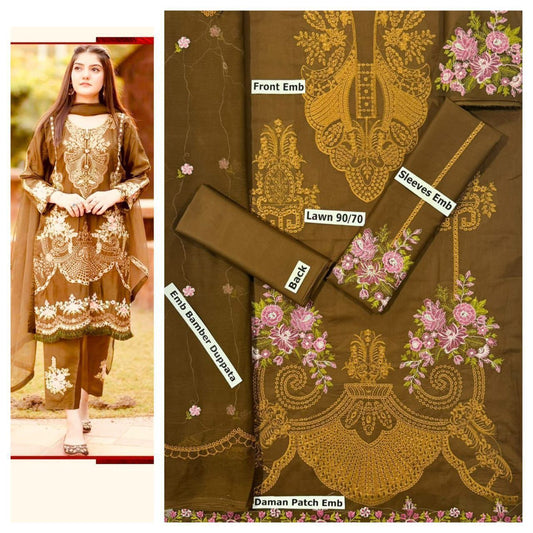 SUMMER-3 PC LAWN EMBROIDERED SHIRT WITH CHIFFON EMBROIDERED DUPPATA SALE-09