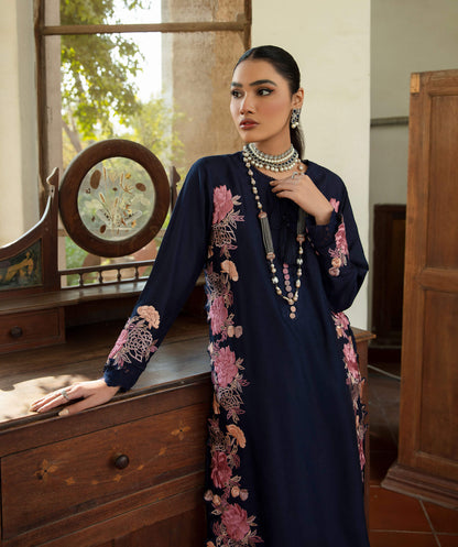 BLUE TULIP -3PC EMBROIDERED DHANAK DRESS WITH EMBROIDERED DHANAK WOOL SHAWL- FSW-01