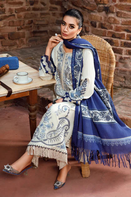 Zoom -45% In stock MARIA.B -3PC EMBROIDERED DHANAK DRESS WITH PASHMINA WOOL SHAWL- FW-52