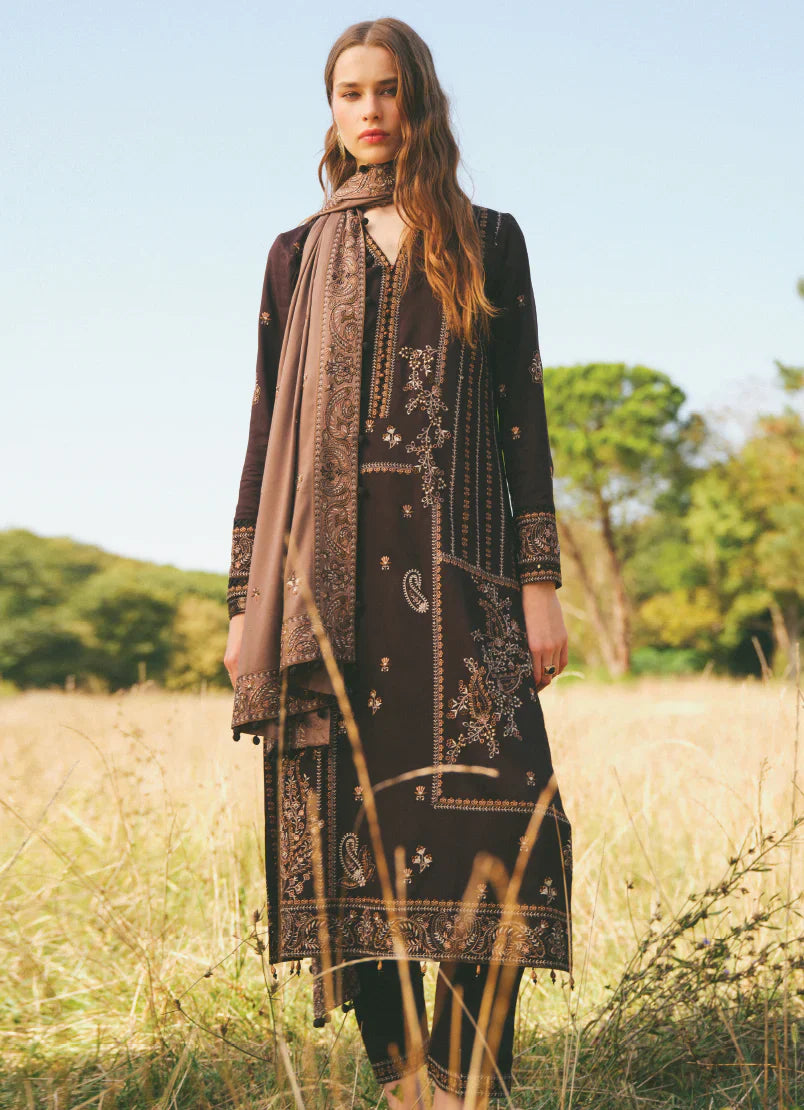 NAOMI -3PC EMBROIDERED DHANAK DRESS WITH 4 SIDE EMBROIDERED DHANAK WOOL SHAWL- FW-131