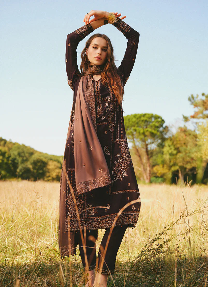 NAOMI -3PC EMBROIDERED DHANAK DRESS WITH 4 SIDE EMBROIDERED DHANAK WOOL SHAWL- FW-131