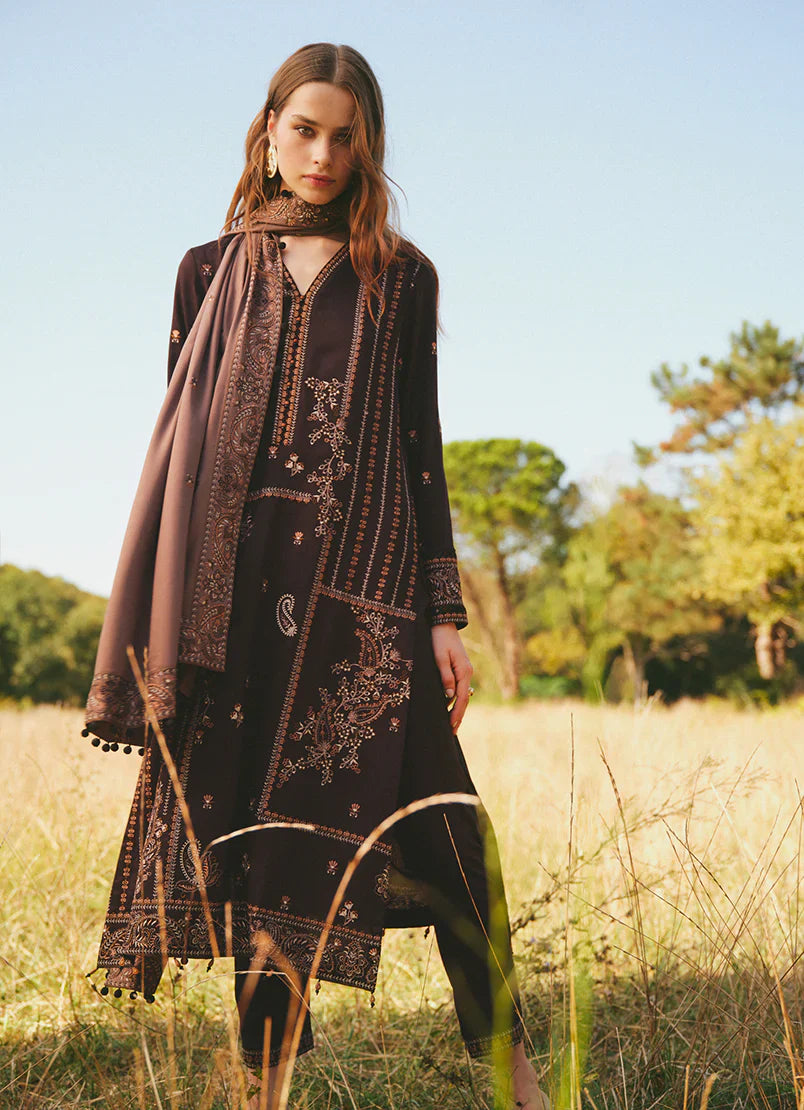 NAOMI -3PC EMBROIDERED DHANAK DRESS WITH 4 SIDE EMBROIDERED DHANAK WOOL SHAWL- FW-131