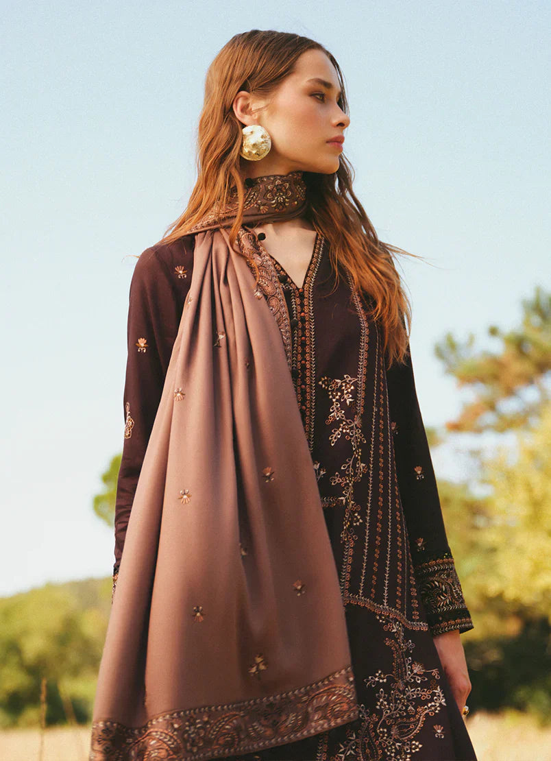 NAOMI -3PC EMBROIDERED DHANAK DRESS WITH 4 SIDE EMBROIDERED DHANAK WOOL SHAWL- FW-131