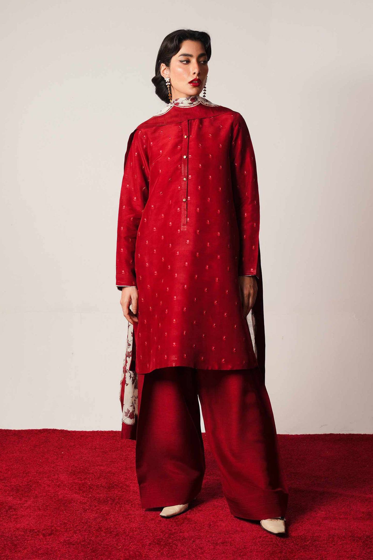 ZARA SHAHJAHAN -3PC EMBROIDERED DHANAK DRESS WITH DHANAK WOOL SHAWL- FW-135