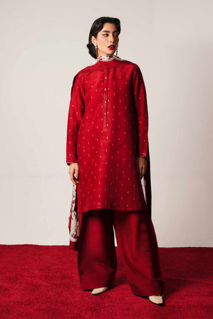 ZARA SHAHJAHAN -3PC EMBROIDERED DHANAK DRESS WITH DHANAK WOOL SHAWL- FW-135