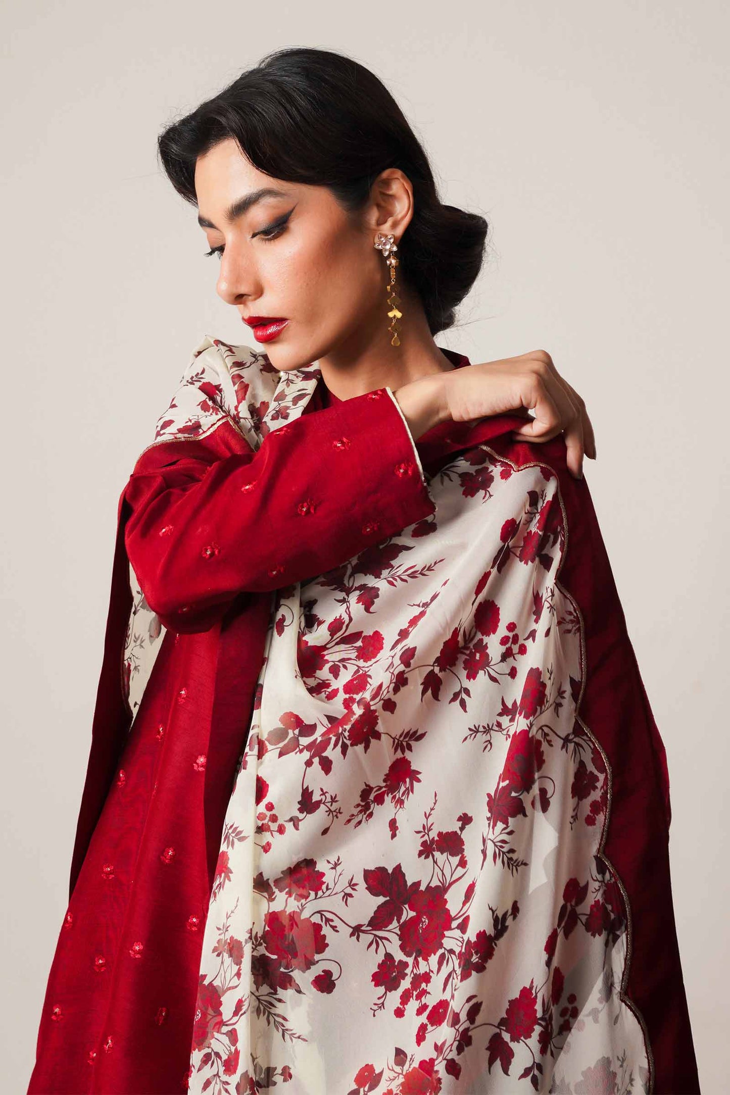 ZARA SHAHJAHAN -3PC EMBROIDERED DHANAK DRESS WITH DHANAK WOOL SHAWL- FW-135