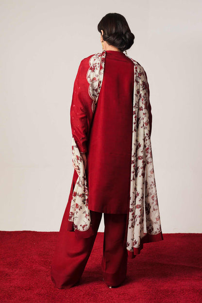 ZARA SHAHJAHAN -3PC EMBROIDERED DHANAK DRESS WITH DHANAK WOOL SHAWL- FW-135