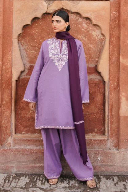 ZARA SHAHJAHAN -3PC EMBROIDERED DHANAK DRESS WITH EMBROIDERED DHANAK WOOL SHAWL- FW-110