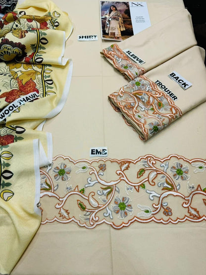 NATASHA KAMAL -3PC EMBROIDERED DHANAK DRESS WITH DHANAK WOOL SHAWL- FW-138