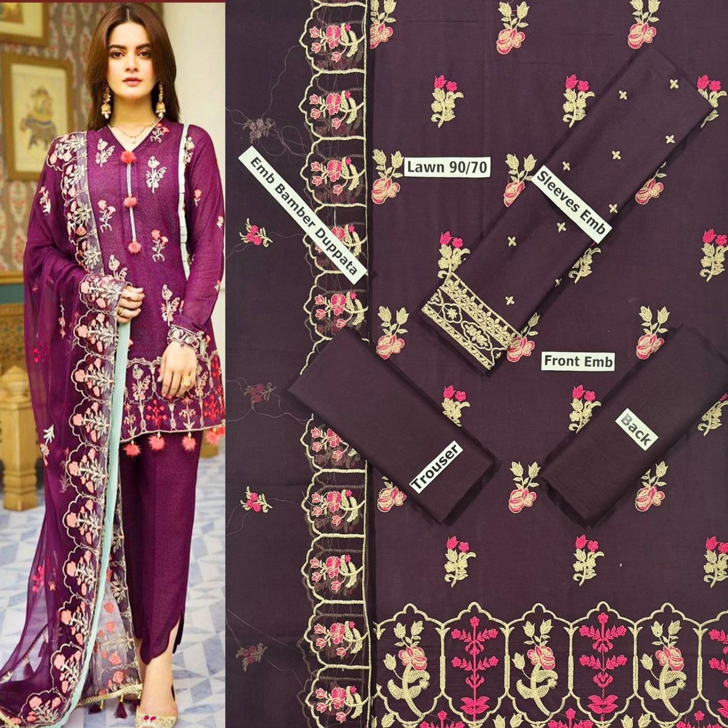 SUMMER-3 PC LAWN EMBROIDERED SHIRT WITH CHIFFON EMBROIDERED DUPPATA SALE-26