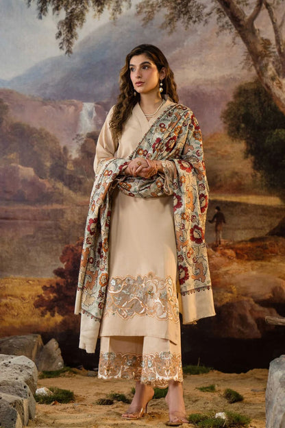 NATASHA KAMAL -3PC EMBROIDERED DHANAK DRESS WITH DHANAK WOOL SHAWL- FW-138