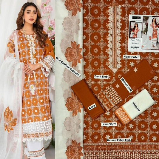 SUMMER-3 PC LAWN EMBROIDERED SHIRT WITH CHIFFON EMBROIDERED DUPPATA SALE-51