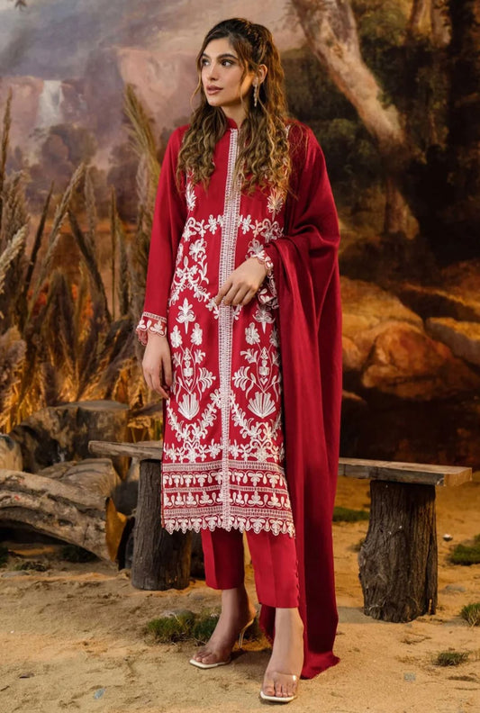 Natasha Kamal -3PC EMBROIDERED DHANAK DRESS WITH DHANAK WOOL SHAWL- FW-122