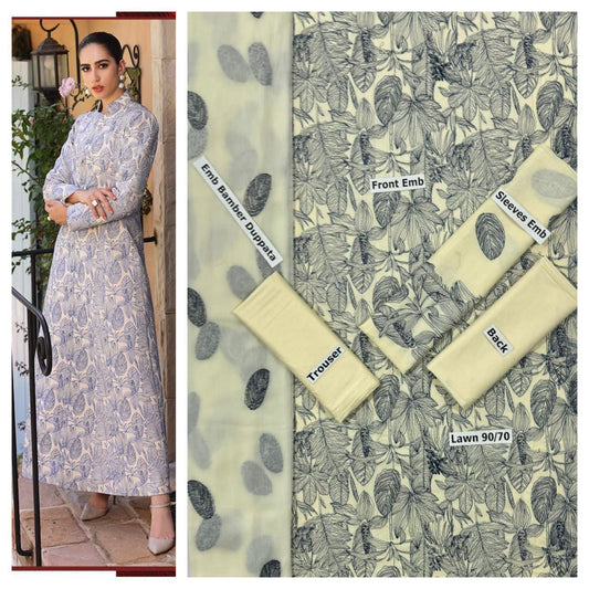 SUMMER-3 PC LAWN EMBROIDERED SHIRT WITH CHIFFON EMBROIDERED DUPPATA SALE-28