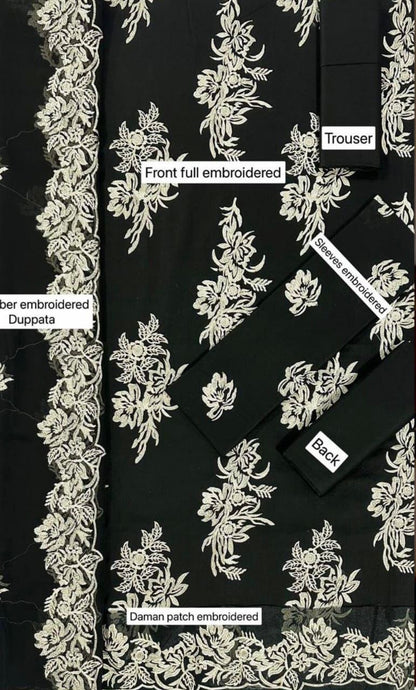 ZAHA -3PC EMBROIDED LAWN DRESS WITH EMBROIDED CHIFFON DUPATTA- FCO-193