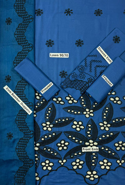 SUMMER-3 PC LAWN EMBROIDERED SHIRT WITH CHIFFON EMBROIDERED DUPPATA SALE-37