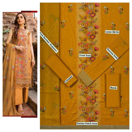 SUMMER-3 PC LAWN EMBROIDERED SHIRT WITH CHIFFON EMBROIDERED DUPPATA SALE-33