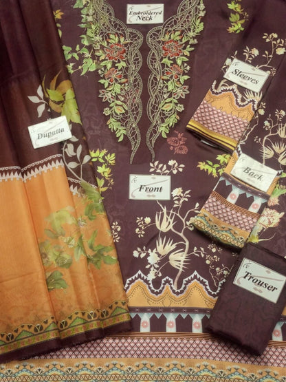 SOBIA NAZIR -3PC EMBROIDERED SILK DRESS WITH SILK DUPATTA- FW-117