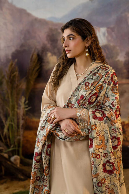NATASHA KAMAL -3PC EMBROIDERED DHANAK DRESS WITH DHANAK WOOL SHAWL- FW-138