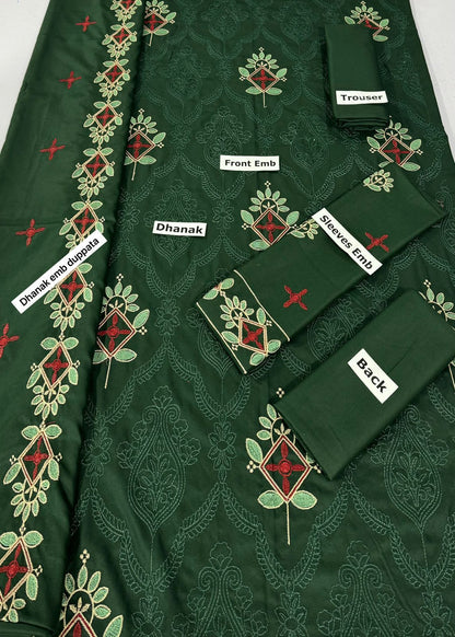 MAHNOOR -3PC EMBROIDERED DHANAK DRESS WITH EMBROIDERED DHANAK WOOL SHAWL- FSW-02