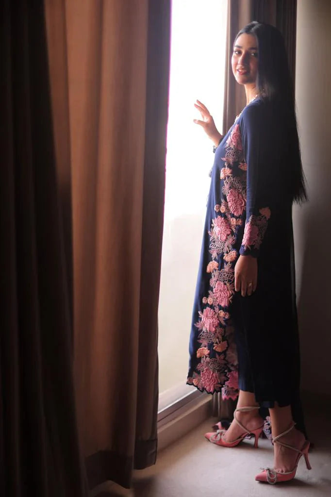 BLUE TULIP -3PC EMBROIDERED DHANAK DRESS WITH EMBROIDERED DHANAK WOOL SHAWL- FSW-01