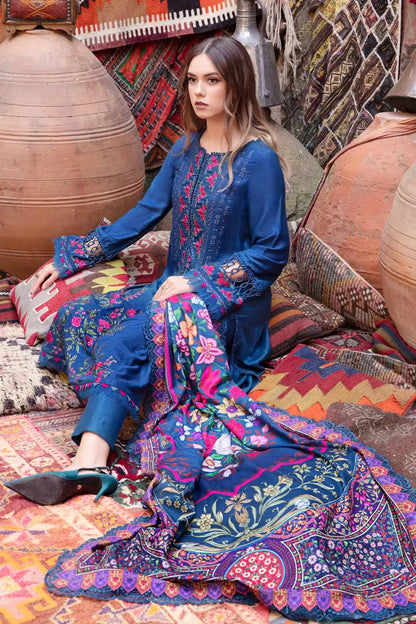 MARIA.B -3PC EMBROIDERED DHANAK DRESS WITH DHANAK WOOL SHAWL- FW-113
