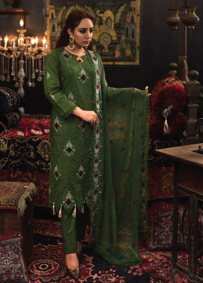 MAHNOOR -3PC EMBROIDERED DHANAK DRESS WITH EMBROIDERED DHANAK WOOL SHAWL- FSW-02