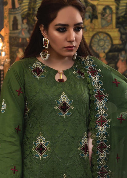 MAHNOOR -3PC EMBROIDERED DHANAK DRESS WITH EMBROIDERED DHANAK WOOL SHAWL- FSW-02