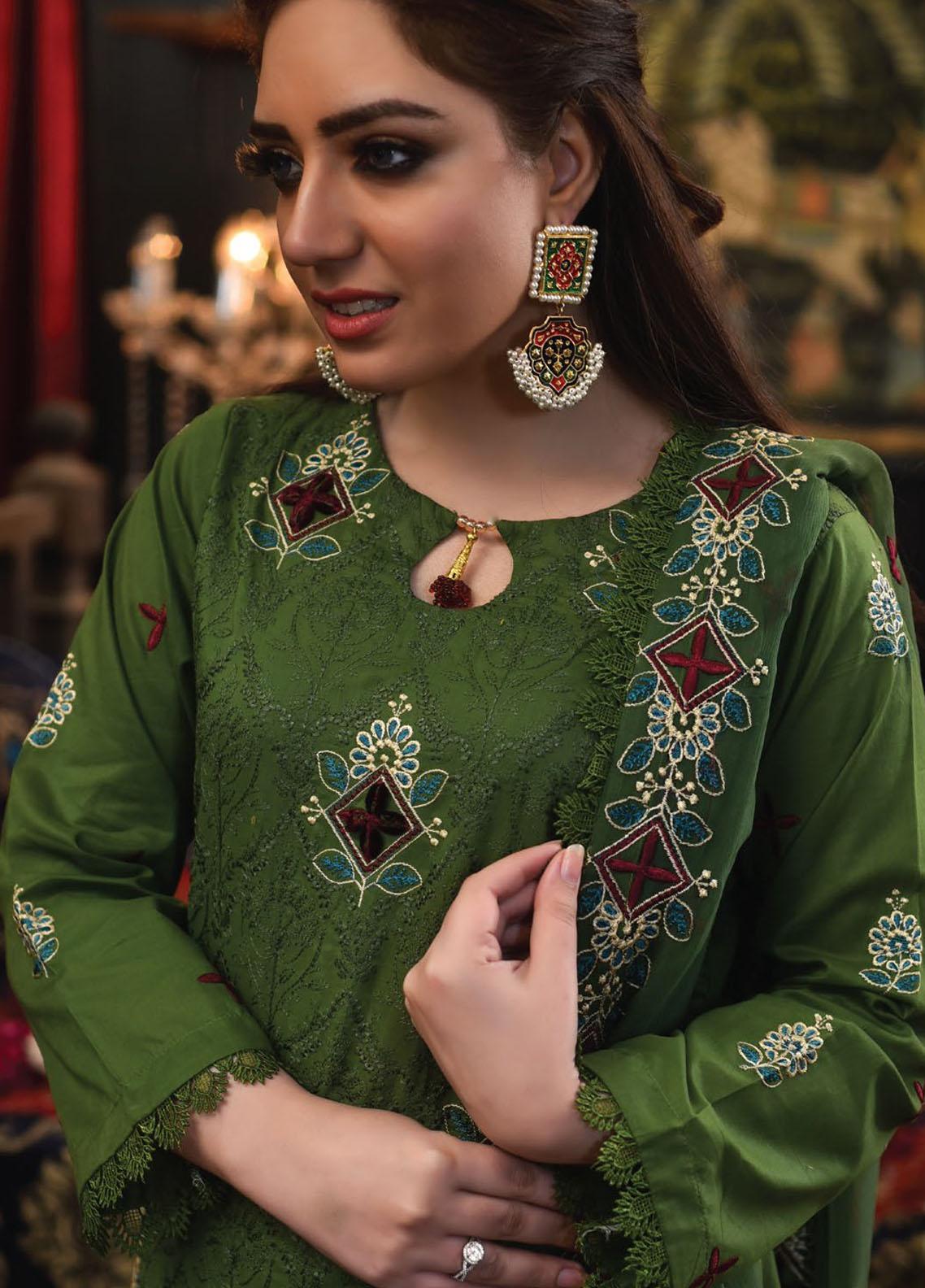 MAHNOOR -3PC EMBROIDERED DHANAK DRESS WITH EMBROIDERED DHANAK WOOL SHAWL- FSW-02