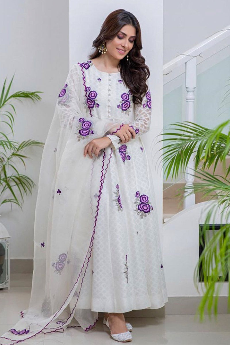ANSAB JAHANGIR -3PC EMBROIDERED LINEN DRESS WITH EMBROIDERED CHIFFON DUPATTA- FW-21