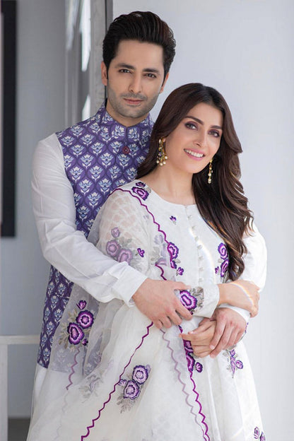 ANSAB JAHANGIR -3PC EMBROIDERED LINEN DRESS WITH EMBROIDERED CHIFFON DUPATTA- FW-21