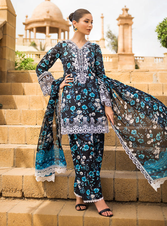 BAROQUE -3PC PRINTED LAWN DRESS WITH PRINTED LINEN DUPATTA- FW-09