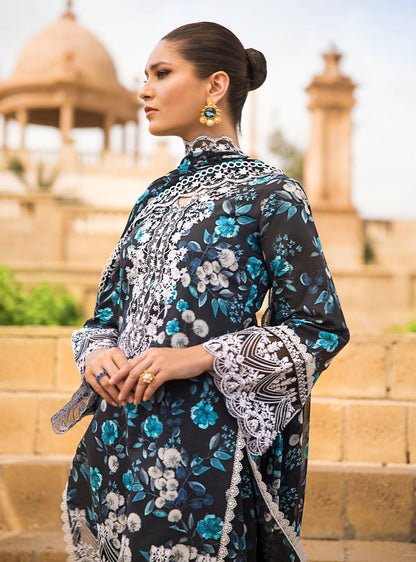 BAROQUE -3PC PRINTED LAWN DRESS WITH PRINTED LINEN DUPATTA- FW-09