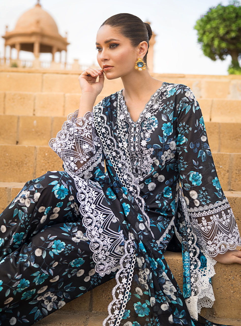 BAROQUE -3PC PRINTED LAWN DRESS WITH PRINTED LINEN DUPATTA- FW-09