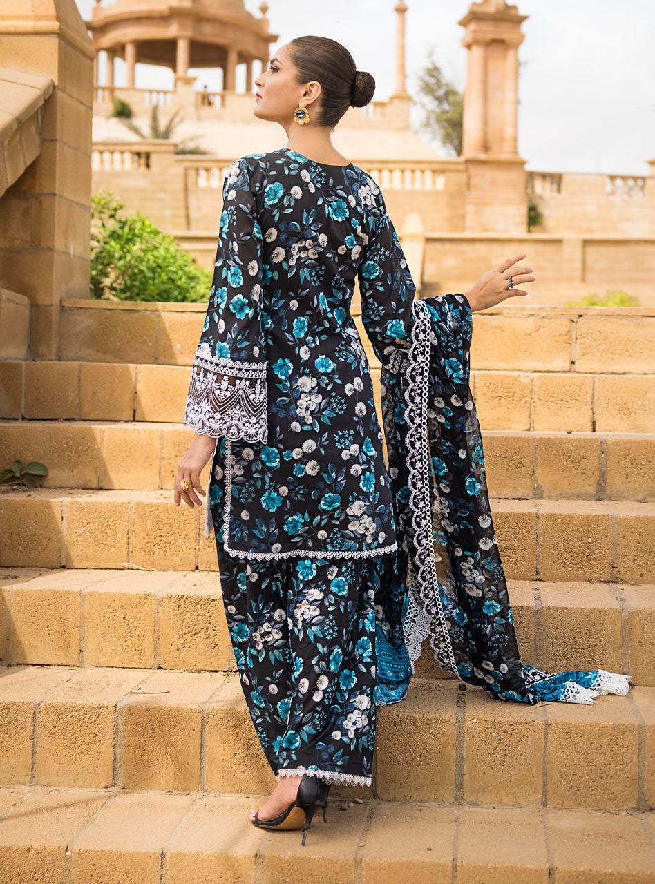 BAROQUE -3PC PRINTED LAWN DRESS WITH PRINTED LINEN DUPATTA- FW-09