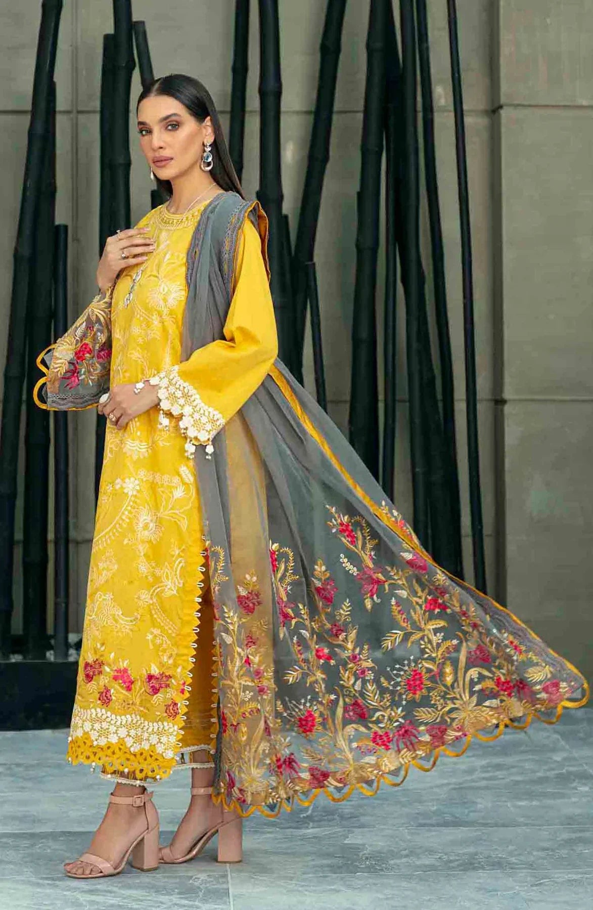 RAAYA -3PC EMBROIDED DHANAK DRESS WITH EMBROIDED DHANAK WOOL SHAWL- FCW-04