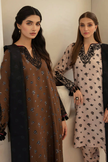 BAROQUE -3PC EMBROIDERED DHANAK DRESS WITH WOOL SHAWL- FW-84