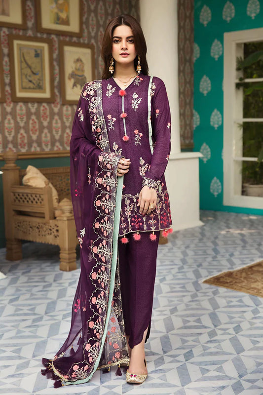 RANG RASIYA -3PC EMBROIDERED LINEN DRESS WITH EMBROIDERED CHIFFON DUPATTA- FW-25