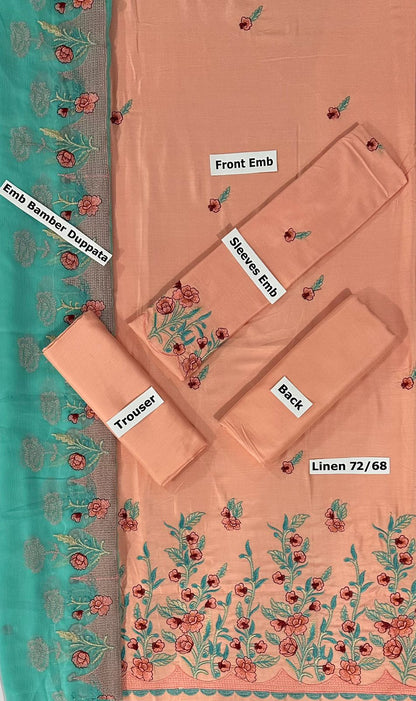 ROSY OPAL -3PC EMBROIDERED LINEN DRESS WITH EMBROIDED CHIFFON DUPATTA- FW-15