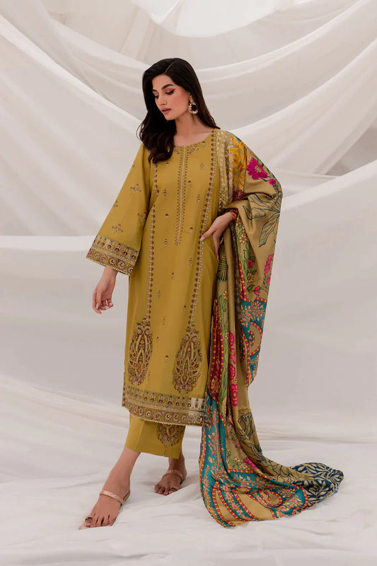 BATIK -3PC EMBROIDERED DHANAK DRESS WITH PASHMINA WOOL SHAWL- FW-66
