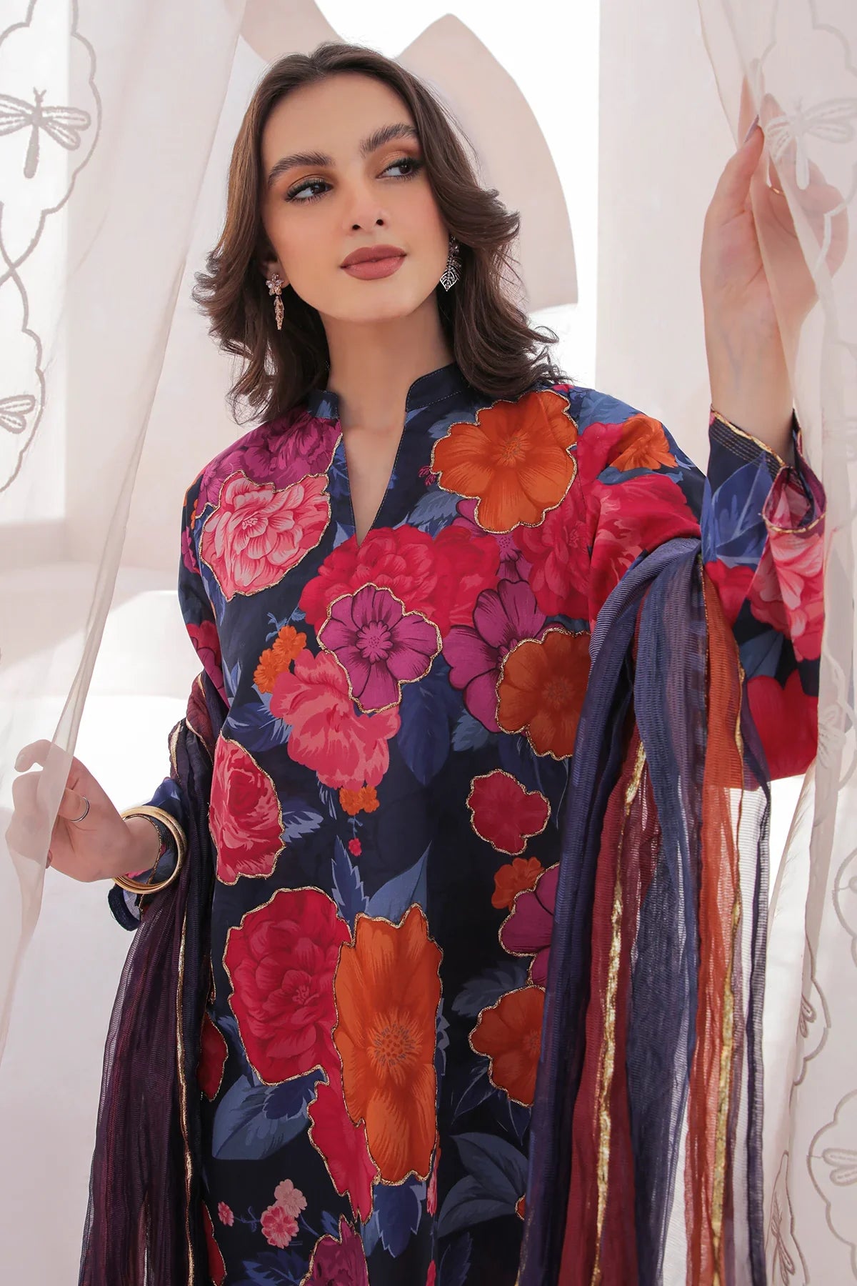 BAROQUE -3PC PRINTED LAWN DRESS WITH SILK DUPATTA- FP-11