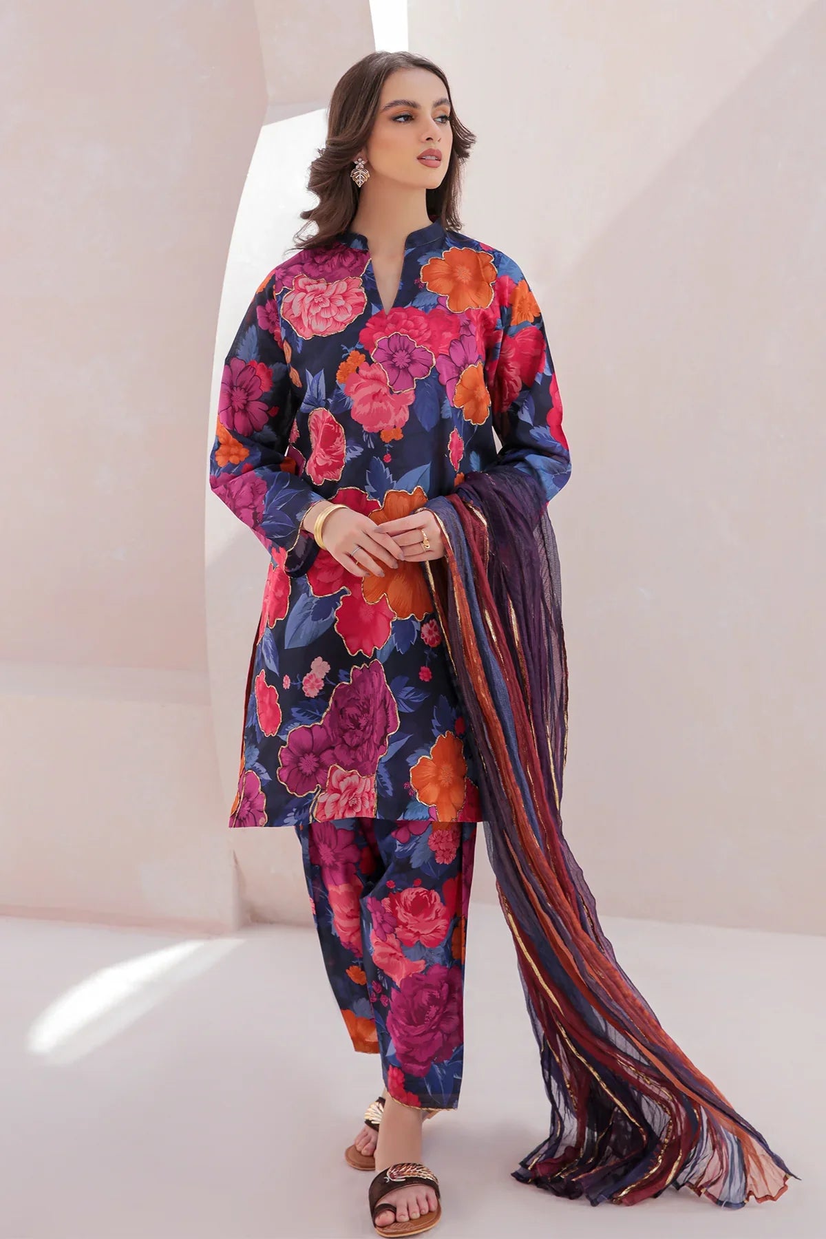 BAROQUE -3PC PRINTED LAWN DRESS WITH SILK DUPATTA- FP-11