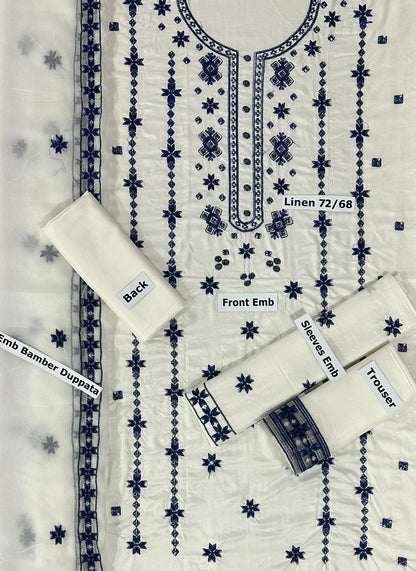 CROSS CULTURE -3PC EMBROIDED LINEN DRESS WITH EMBROIDED CHIFFON DUPATTA- FW-14